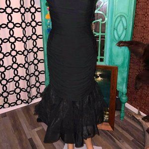 1950s Draped Black Chiffon Mermaid Wiggle …